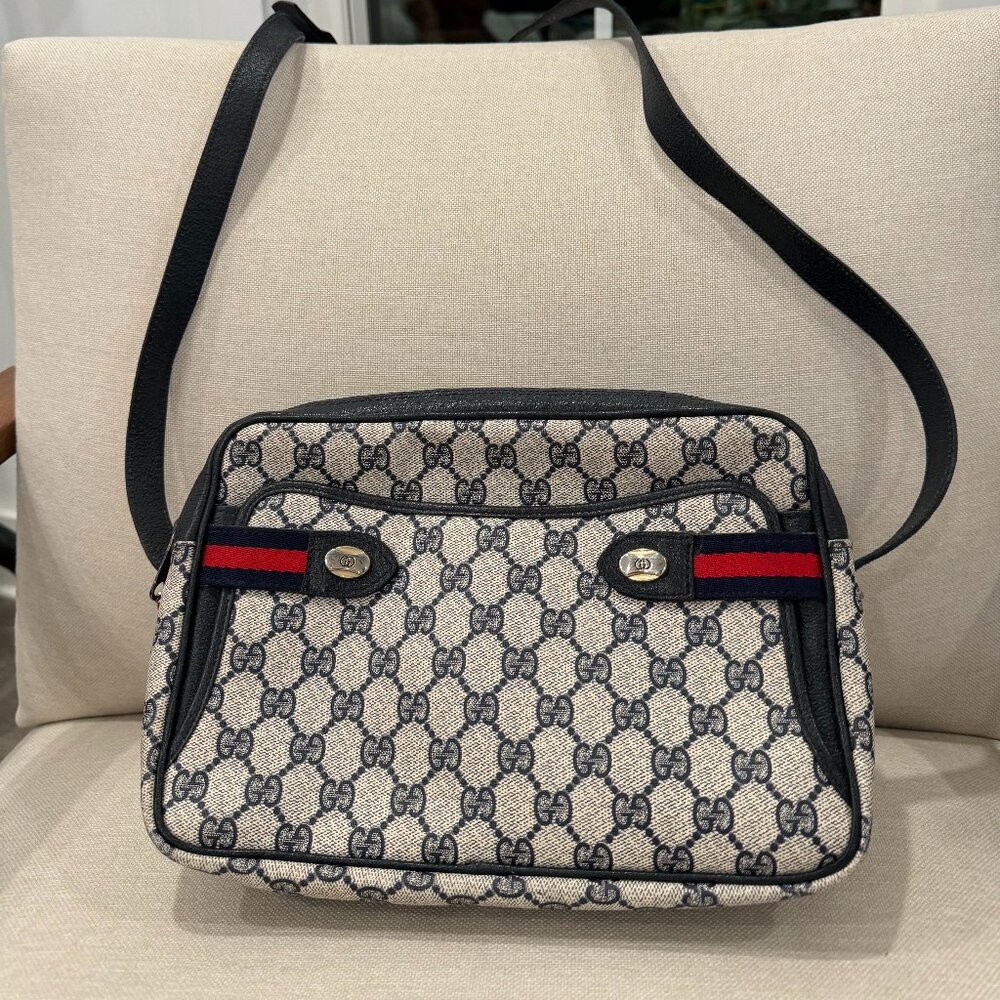 Vintage Gucci Crossbody Bag Navy Blue and Gray